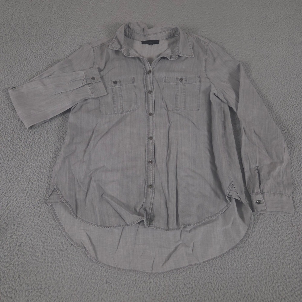 Jane + Delancey Top Womens Large Gray‎ Lyocell Roll Tab Sleeve High Low Hem